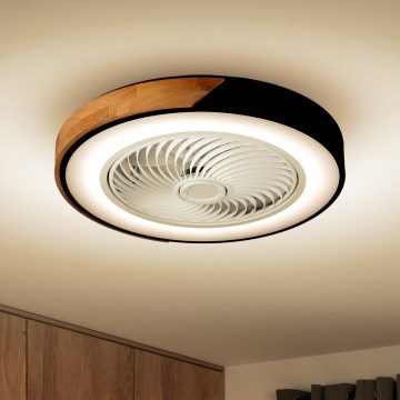 Brilagi - LED Prigušiva plafonjera sa ventilatorom LED/30W/230V 3000-6500K crno/hrast + Daljinski upravljač