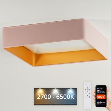 Brilagi - LED Prigušiva plafonjera VELVET SQUARE SMART LED/36W/230V 2700-6500K Wi-Fi Tuya + Daljinski upravljač roze