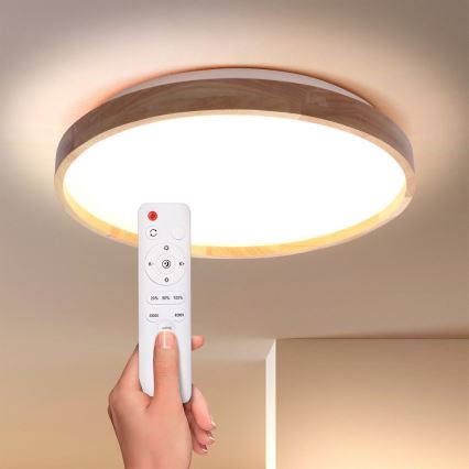 Brilagi - prigušiva LED stropna lampa ALSON LED/48W/230V 3000-6500K hrast preč. 39,5 cm + daljinski upravljač