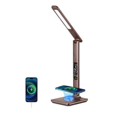 Brilagi - LED Prigušiva stona lampa sa bežičnim punjenjem QI i USB-om REGINA LED/8,5W/230V braon