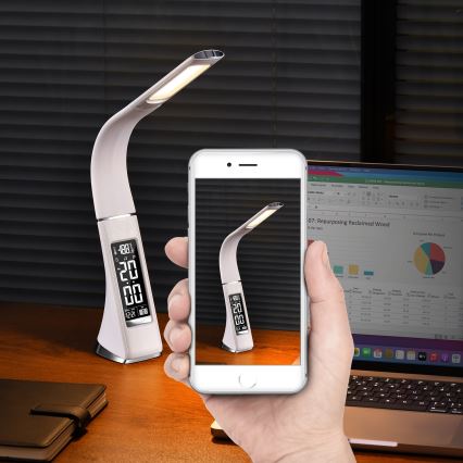 Brilagi - LED prigušiva stona lampa sa displejem PELLE LED/7W/230V bela