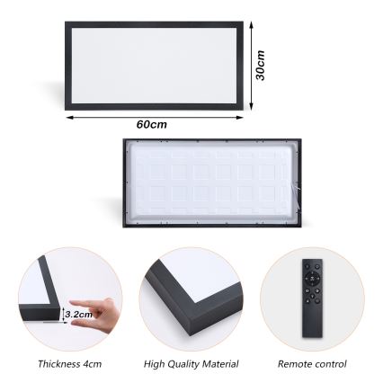 Brilagi - LED prigušiva plafonska svetiljka za kupatilo FRAME SMART LED/30W/230V 30x60 cm 3000-6000K IP44 crna + daljinski upravljač