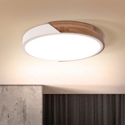 Brilagi - LED prigušiva stropno svetlo PILANA LED/48W/230V hrast/bela prečnik 40 cm + daljinski upravljač