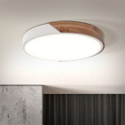 Brilagi - LED prigušiva stropno svetlo PILANA LED/48W/230V hrast/bela prečnik 40 cm + daljinski upravljač