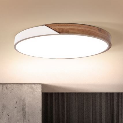 Brilagi - LED prigušiva plafonsko svetlo PILANA LED/60W/230V 3000-6500K hrast/bela pr. 60 cm + daljinski upravljač