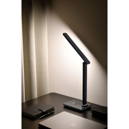 Brilagi - LED stona lampa sa prigušivačem, bežičnim QI punjenjem i USB REGINA LED/8,5W/230V crna