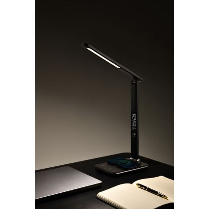 Brilagi - LED stona lampa sa prigušivačem, bežičnim QI punjenjem i USB REGINA LED/8,5W/230V crna