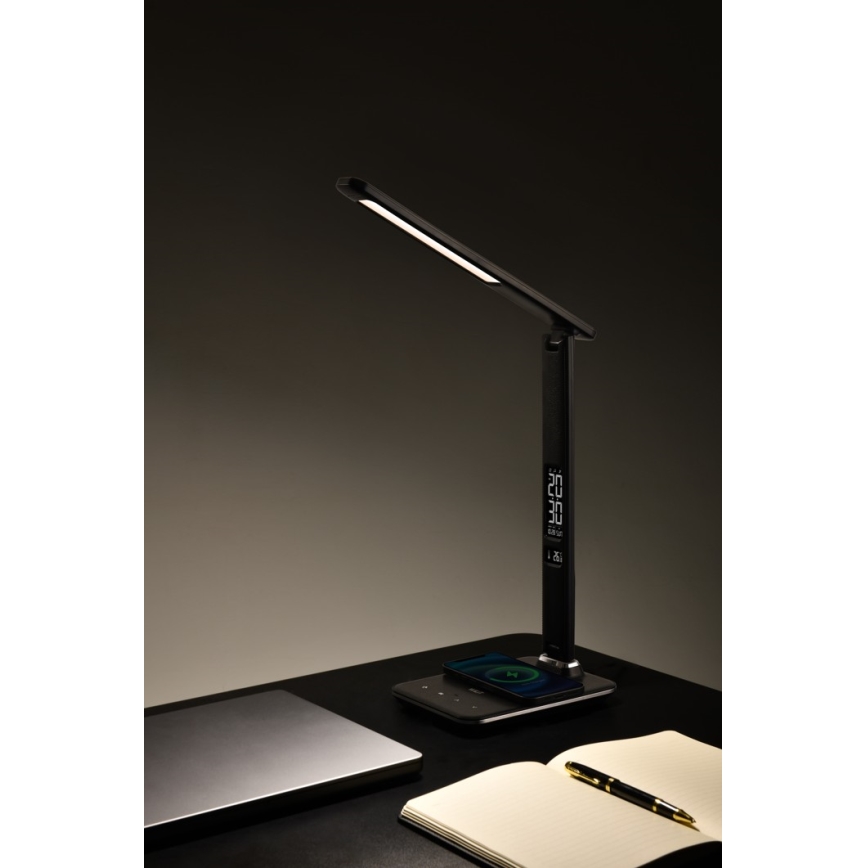 Brilagi - LED stona lampa sa prigušivačem, bežičnim QI punjenjem i USB REGINA LED/8,5W/230V crna