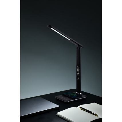 Brilagi - LED stona lampa sa prigušivačem, bežičnim QI punjenjem i USB REGINA LED/8,5W/230V crna