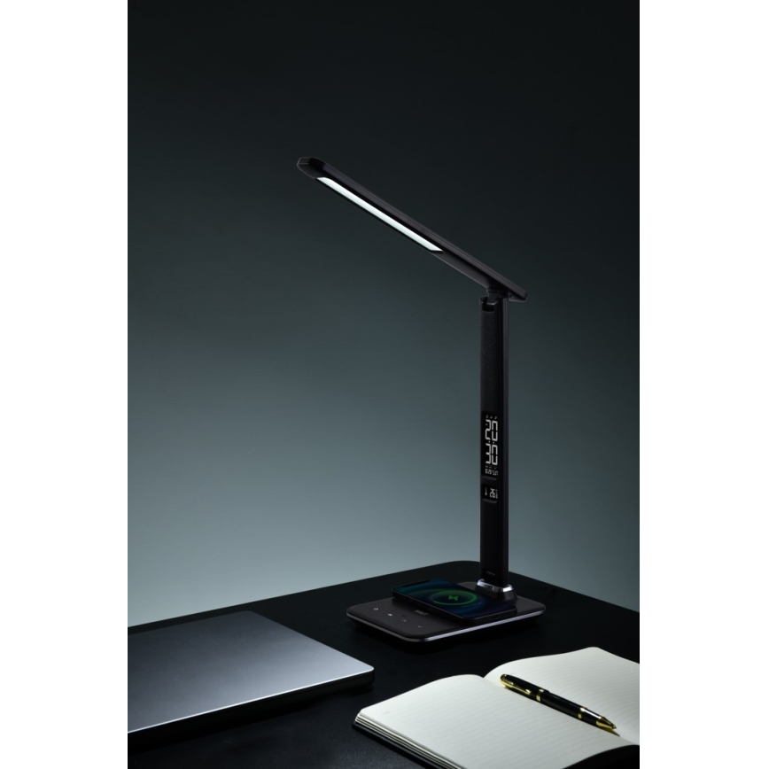 Brilagi - LED stona lampa sa prigušivačem, bežičnim QI punjenjem i USB REGINA LED/8,5W/230V crna