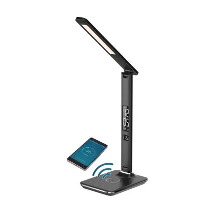 Brilagi - LED stona lampa sa prigušivačem, bežičnim QI punjenjem i USB REGINA LED/8,5W/230V crna