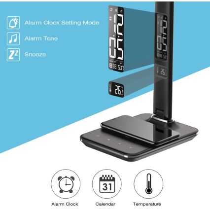 Brilagi - LED stona lampa sa prigušivačem, bežičnim QI punjenjem i USB REGINA LED/8,5W/230V crna