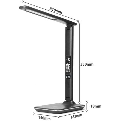 Brilagi - LED stona lampa sa prigušivačem, bežičnim QI punjenjem i USB REGINA LED/8,5W/230V crna