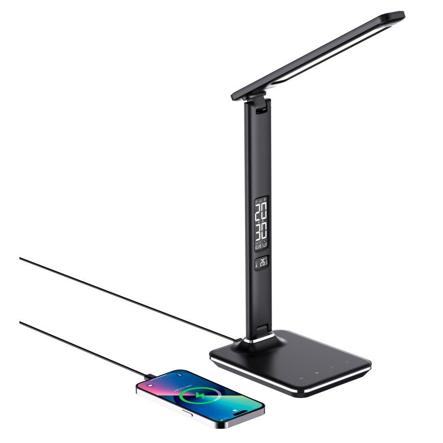 Brilagi - LED stona lampa sa prigušivačem, bežičnim QI punjenjem i USB REGINA LED/8,5W/230V crna