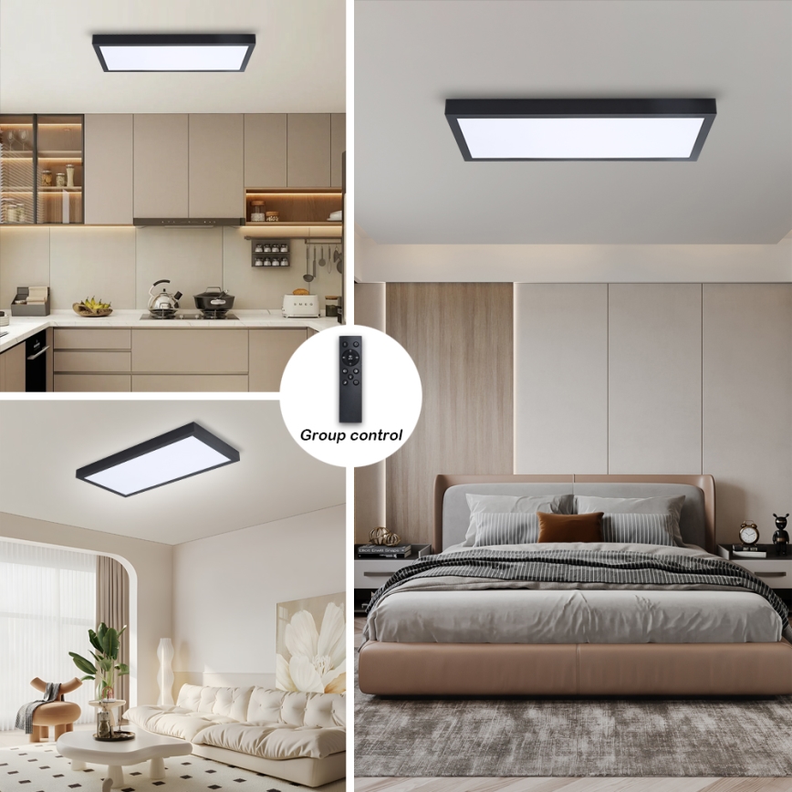 Brilagi - LED Prigušiva stropna svjetiljka za kupaonicu FRAME SMART LED/30W/230V 30x60 cm 3000-6000K  IP44 crna  + daljinski upravljač