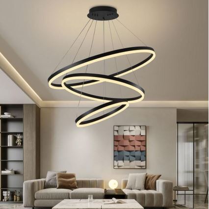 Brilagi - LED Prigušivi luster na sajli CIRCLE LED/125W/230V 3000-6500K crno + Daljinski upravljač