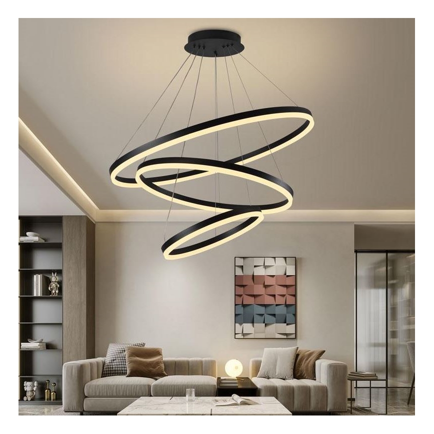 Brilagi - LED Prigušivi luster na sajli CIRCLE LED/125W/230V 3000-6500K crno + Daljinski upravljač