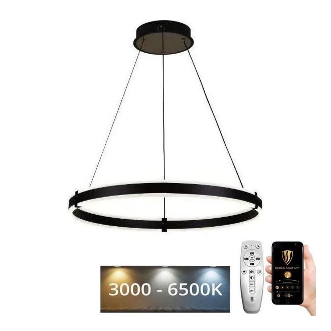 Brilagi - LED Prigušivi luster na sajli CIRCLE LED/85W/230V 3000-6500K crno + Daljinski upravljač