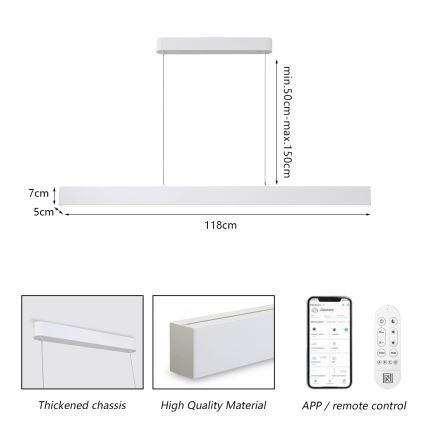 Brilagi - LED Prigušivi luster na sajli SLEEKLINE SMART LED/40W/230V 3000-6000K Wi-Fi Tuya bela + Daljinski upravljač