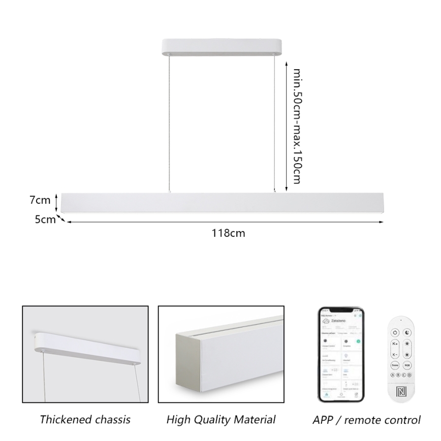 Brilagi - LED Prigušivi luster na sajli SLEEKLINE SMART LED/40W/230V 3000-6000K Wi-Fi Tuya bela + Daljinski upravljač