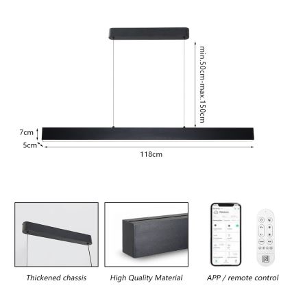 Brilagi - LED Prigušivi luster na sajli SLEEKLINE SMART LED/40W/230V 3000-6000K Wi-Fi Tuya crno + Daljinski upravljač
