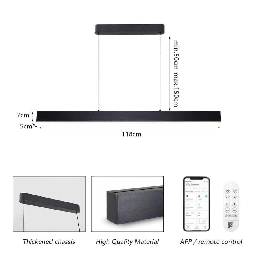 Brilagi - LED Prigušivi luster na sajli SLEEKLINE SMART LED/40W/230V 3000-6000K Wi-Fi Tuya crno + Daljinski upravljač