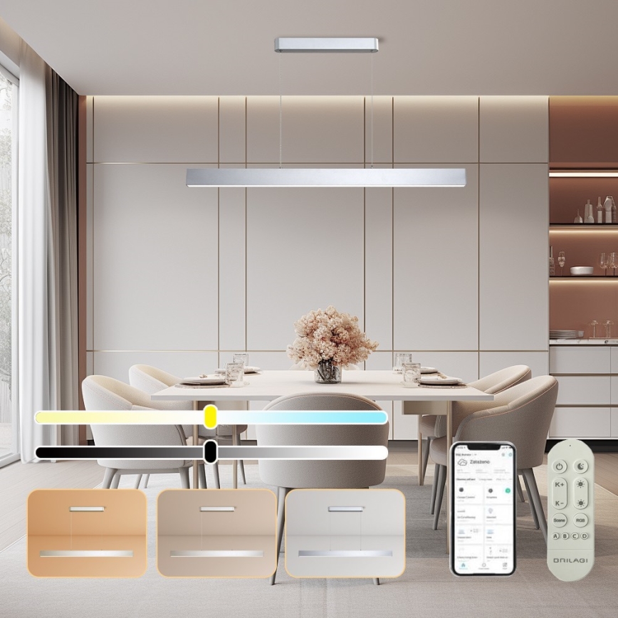 Brilagi - LED Prigušivi luster na sajli SLEEKLINE SMART LED/40W/230V 3000-6000K Wi-Fi Tuya srebrno + Daljinski upravljač