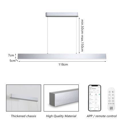 Brilagi - LED Prigušivi luster na sajli SLEEKLINE SMART LED/40W/230V 3000-6000K Wi-Fi Tuya srebrno + Daljinski upravljač