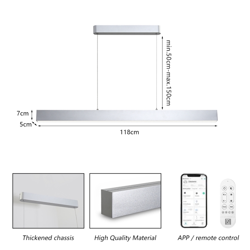 Brilagi - LED Prigušivi luster na sajli SLEEKLINE SMART LED/40W/230V 3000-6000K Wi-Fi Tuya srebrno + Daljinski upravljač