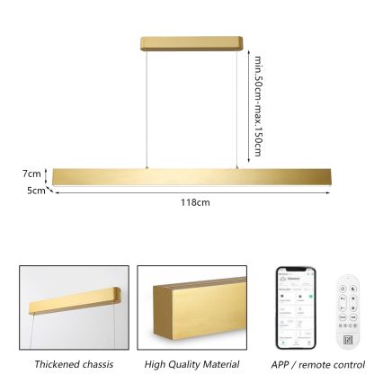 Brilagi - LED Prigušivi luster na sajli SLEEKLINE SMART LED/40W/230V 3000-6000K Wi-Fi Tuya zlatna + Daljinski upravljač