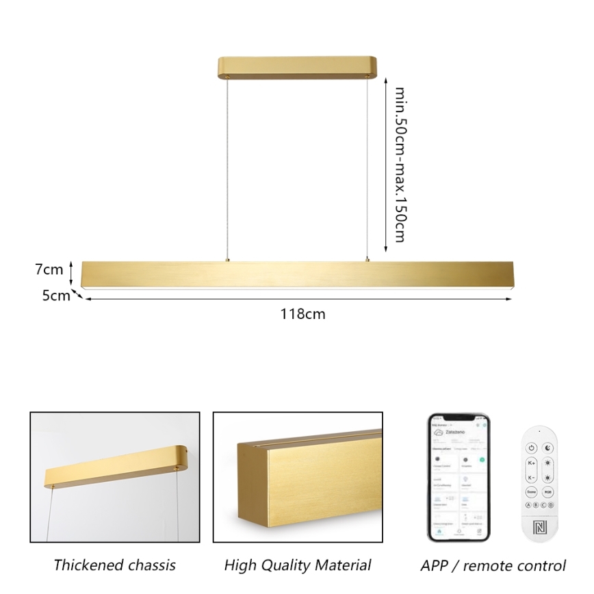 Brilagi - LED Prigušivi luster na sajli SLEEKLINE SMART LED/40W/230V 3000-6000K Wi-Fi Tuya zlatna + Daljinski upravljač