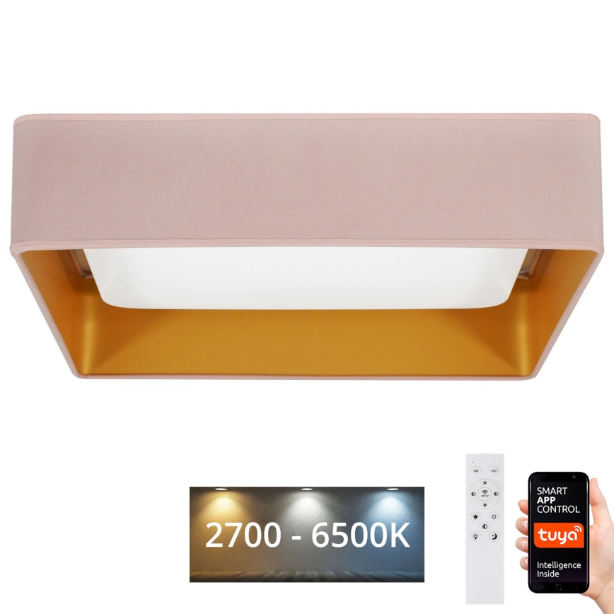 Brilagi - LED Prigušiva plafonjera VELVET SQUARE SMART LED/36W/230V 2700-6500K Wi-Fi Tuya + Daljinski upravljač roze