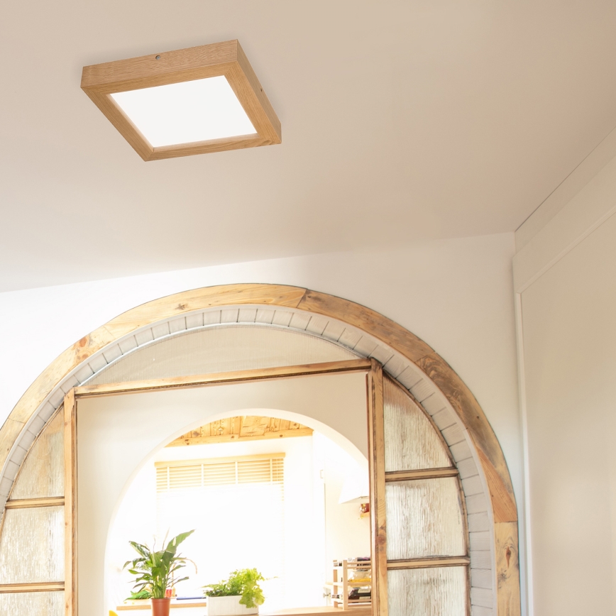 Brilagi - LED Prigušiva plafonjera za kupatilo WOODY FRAME LED/24W/230V hrast 30x30 cm 3000-6000K IP44 + Daljinski upravljač