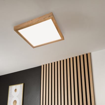 Brilagi - LED Prigušiva plafonjera za kupatilo WOODY FRAME LED/50W/230V hrast 60x60 cm 3000-6000K IP44 + Daljinski upravljač
