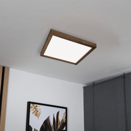 Brilagi - LED Prigušiva plafonjera za kupatilo WOODY FRAME LED/50W/230V hrast 60x60 cm 3000-6000K IP44 + Daljinski upravljač