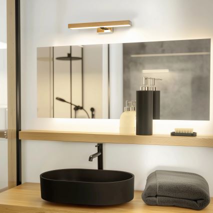 Brilagi - LED Rasveta za ogledalo u kupatilu WOODY MIRROR LED/8W/230V 40 cm IP44 hrast/sjajni krom