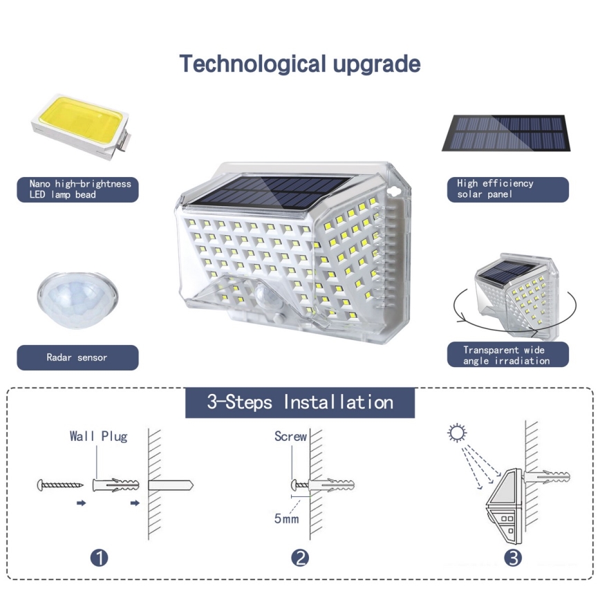 Brilagi - LED Solarna zidna lampa sa senzorom za pokret i dan/noć WALLIE LED/4W/5,5V 1200 mAh 6500K IP64 srebrni
