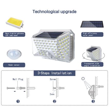 Brilagi - LED Solarna zidna lampa sa senzorom WALLIE LED/4W/5,5V 6500K IP64 srebrno
