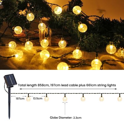 Brilagi - LED Solarni dekorativni lanac BUBBLE 50xLED/8 funkcije 7m IP65 topla bela