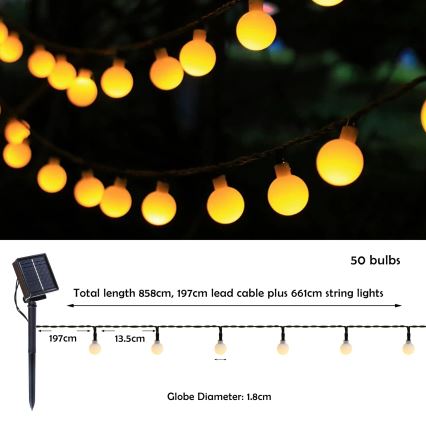 Brilagi - LED Solarni dekorativni lanac BUBBLE 50xLED/8 funkcije 7m IP65 topla bela