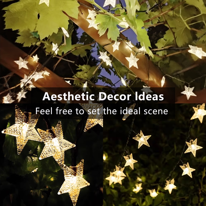 Brilagi - LED Solarni dekorativni lanac STARS 50xLED/8 funkcije 7m IP65 topla bela
