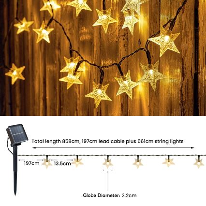 Brilagi - LED Solarni dekorativni lanac STARS 50xLED/8 funkcije 7m IP65 topla bela