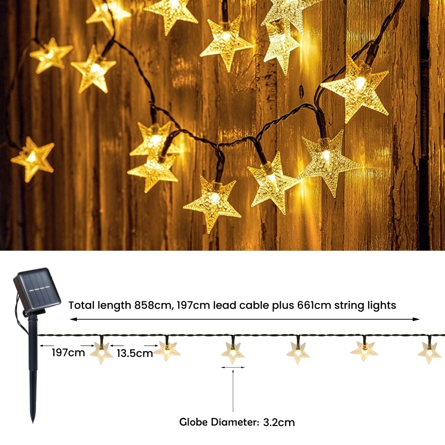 Brilagi - LED Solarni dekorativni lanac STARS 50xLED/8 funkcije 7m IP65 topla bela