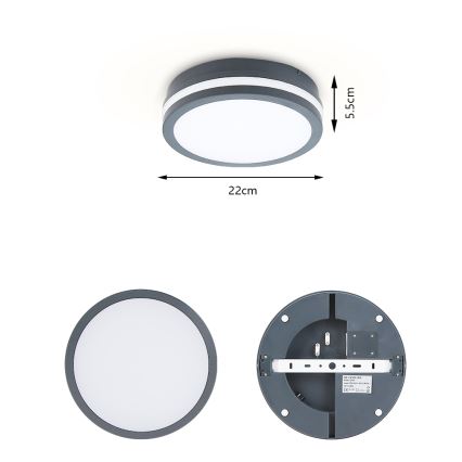 Brilagi - LED spoljašnje svetlo sa senzorom BENE LED/18W/230V prečnik 22 cm antracit IP54