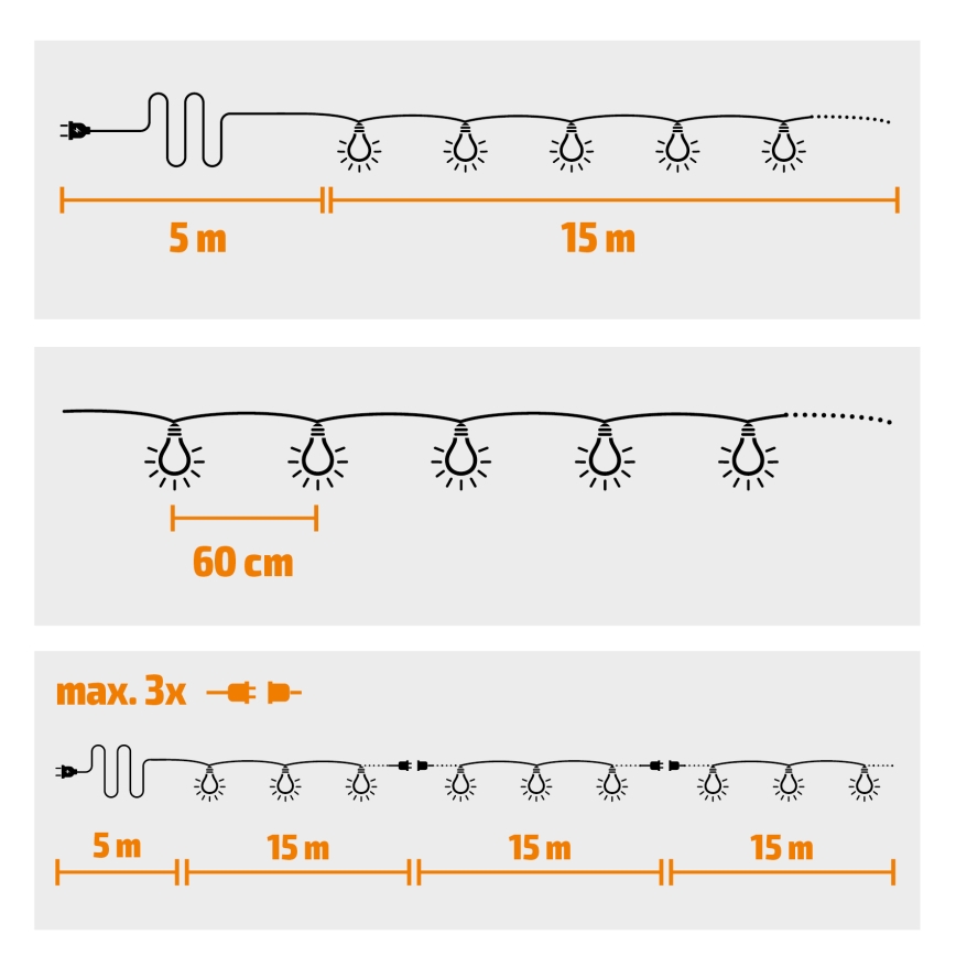 Brilagi - LED Spoljašnji dekorativni lanac GERLANDA 25xE12 20m crno IP44 topla bela