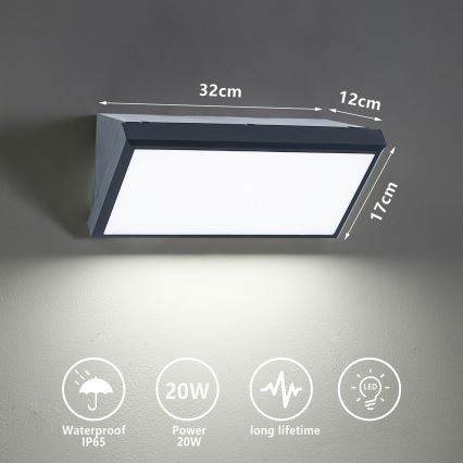Brilagi - LED Spoljna zidna lampa TRIANGLE LED/20W/230V 3000/4000/6500K Antracit IP65