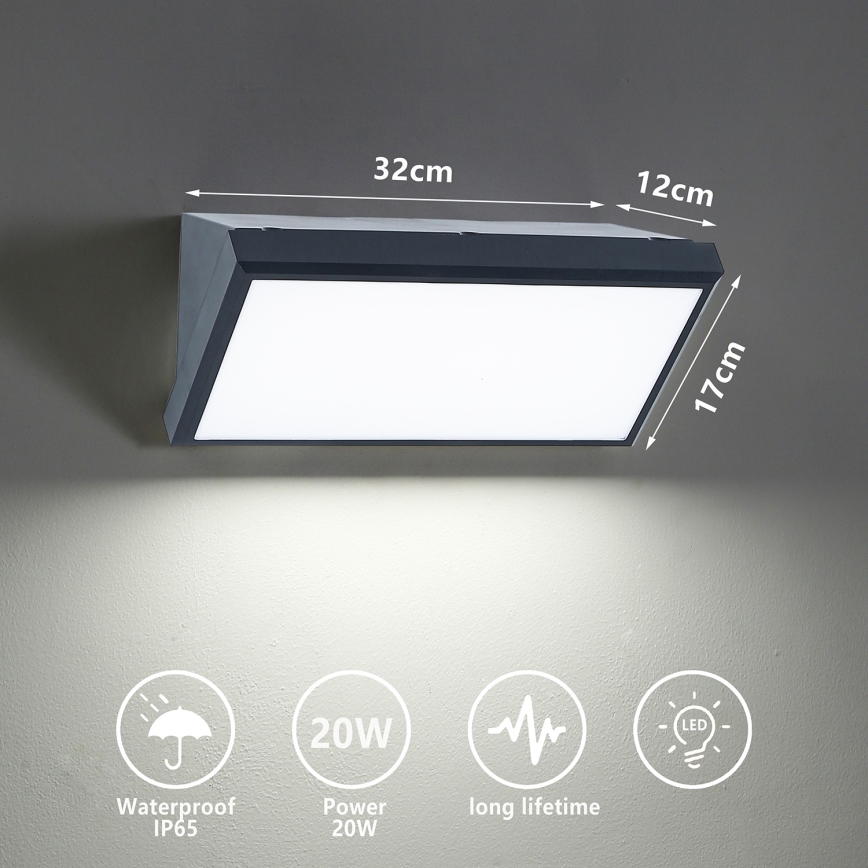 Brilagi - LED Spoljna zidna lampa TRIANGLE LED/20W/230V 3000/4000/6500K Antracit IP65