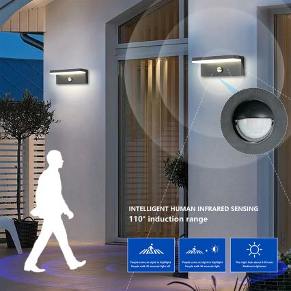 Brilagi - LED spoljašnja zidna svetiljka sa senzorom TESSI LED/10W/230V antracitna IP54