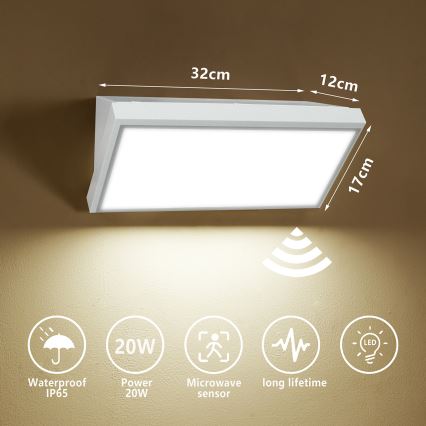 Brilagi - LED Zidno spoljašnje osvetljenje sa senzorom TRIANGLE LED/20W/230V bela IP65