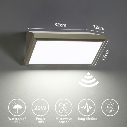 Brilagi - LED Zidno spoljašnje osvetljenje sa senzorom TRIANGLE LED/20W/230V sivo IP65